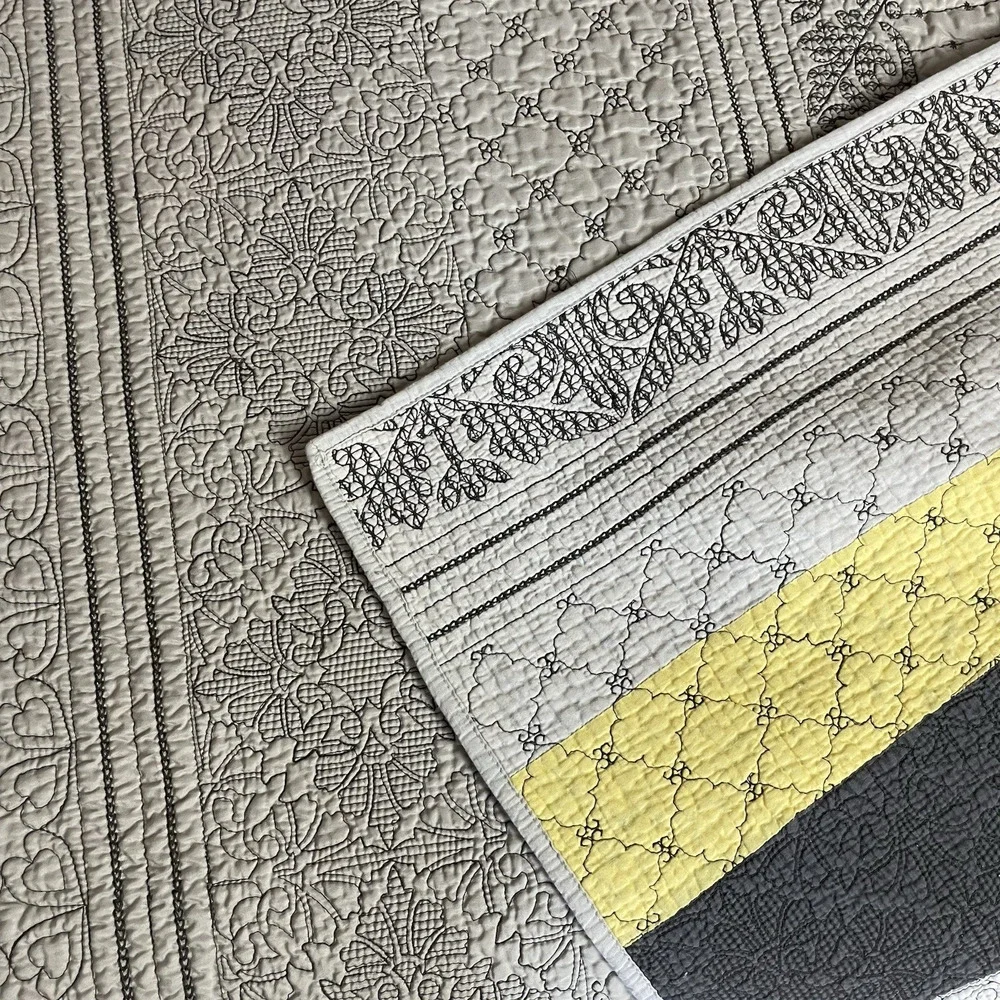 Better Homes Quilt Coverlet Queen Size Gray Yellow Black Stripe Reversible 88x98